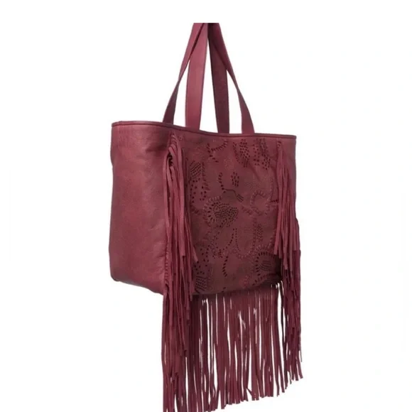 FRYE “VIVIAN” BURGUNDY LEATHER FRINGE BOHO PURSE - Picture 10 of 11